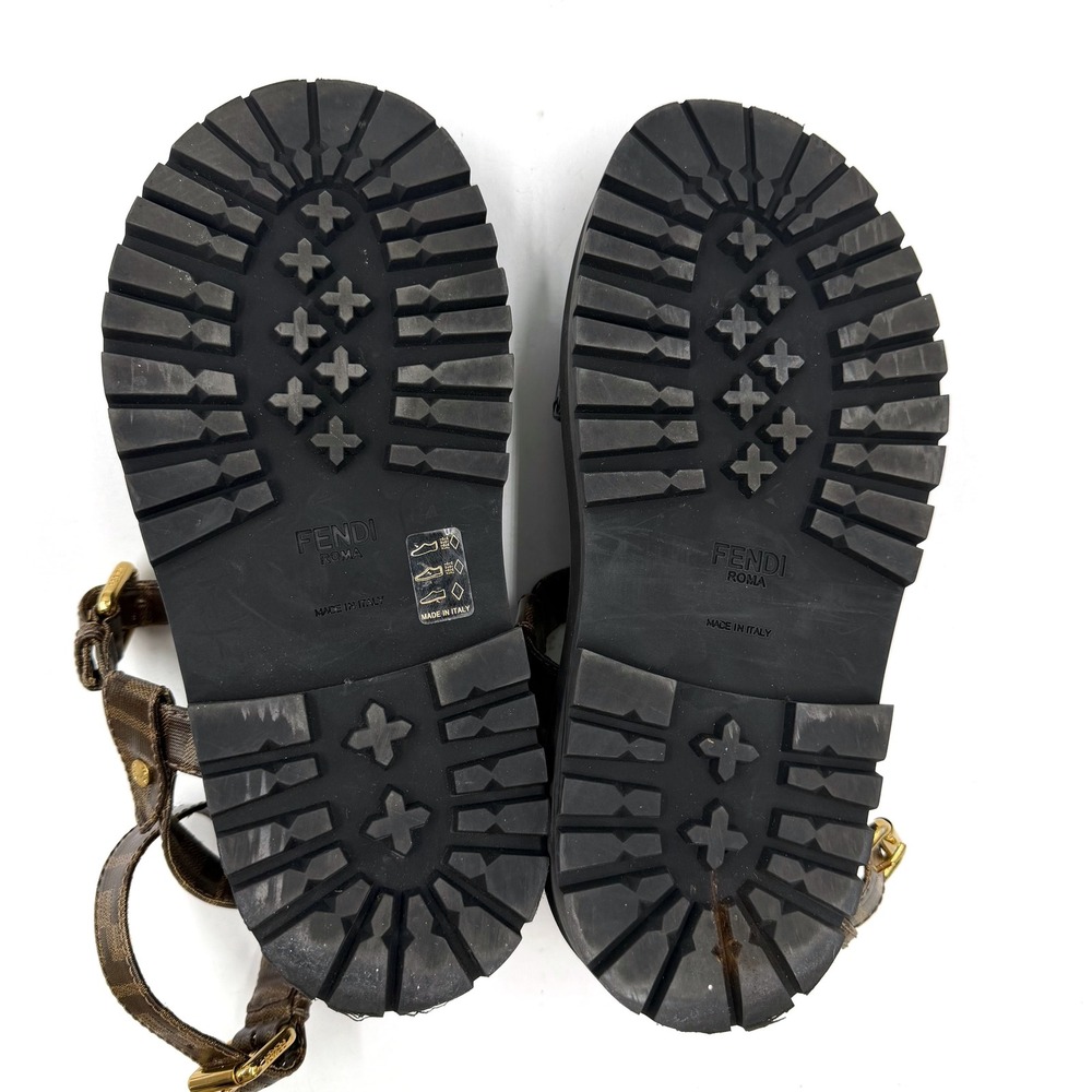 Fendi Zucca FF Platform Sandals Monogram Logo Brown Black Gladiator Sz 38 / 8 - Picture 11 of 13